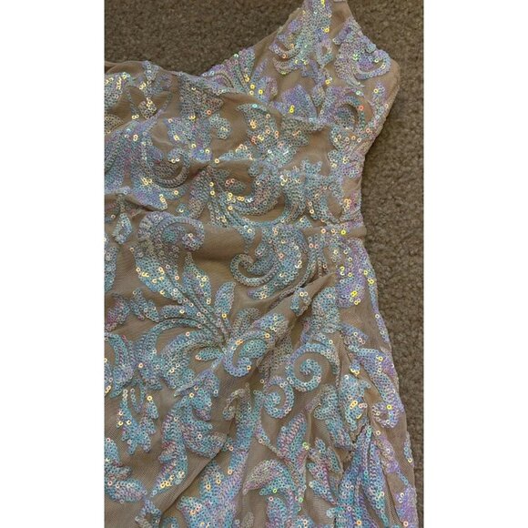 Windsor Dress XS Sequin Bodycon Rusched Side Iridescent Pink Blue Nude - Picture 7 of 9
